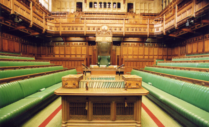 An image of the House of Commons empty Chamber